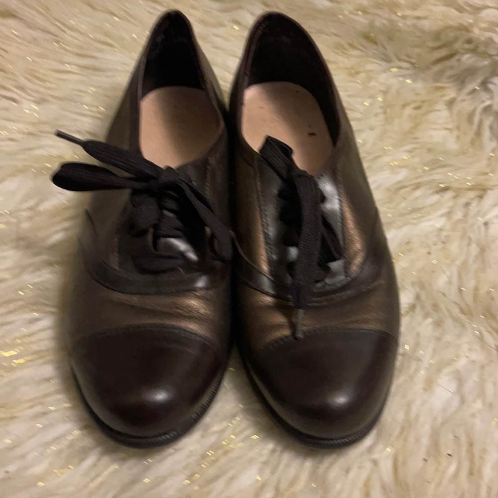 Brown & Brassy leather flats